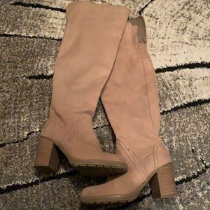 Slightly worn, over the knee heeled boots